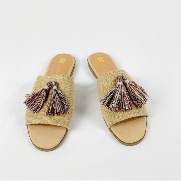 BC Footwear Vegan Natural Burlap Tassel Slides - Picture 1 of 5